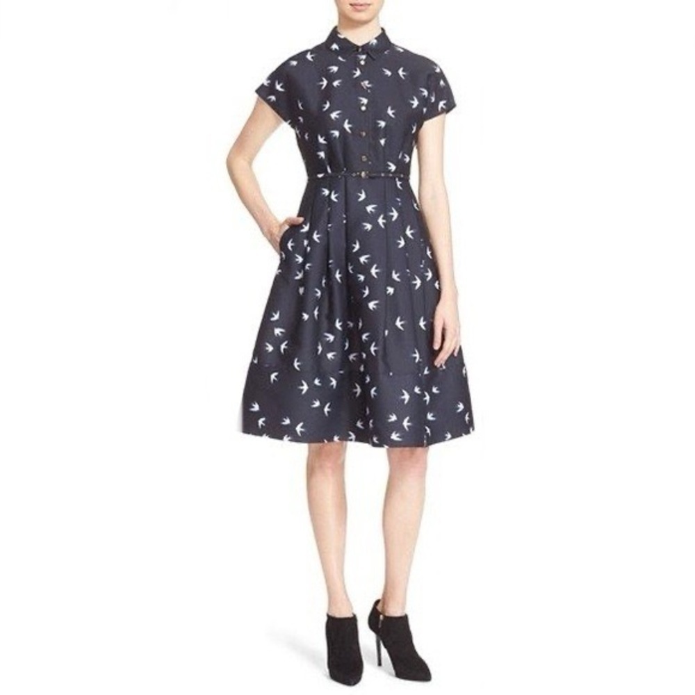 Kate Spade Winter Swallow Midi Shirt Dress in Rich Navy
